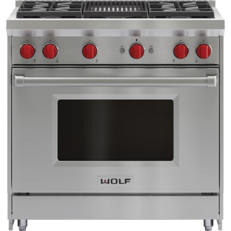 Finish: Wolf 36 Inch Wide 5.5 Cu. Ft. Free Standing Liquid Propane Range with Infrared Charbroiler Stainless Steel