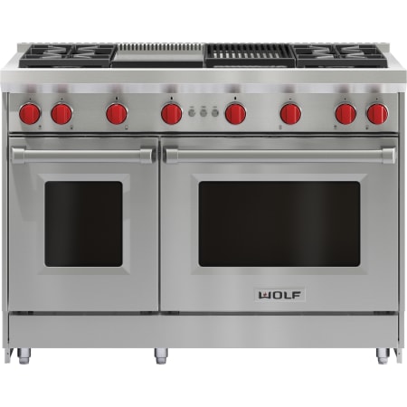 Finish: Wolf 48 Inch Wide 7 Cu. Ft. Free Standing Liquid Propane Range with Infrared Charbroiler and Griddle Stainless Steel