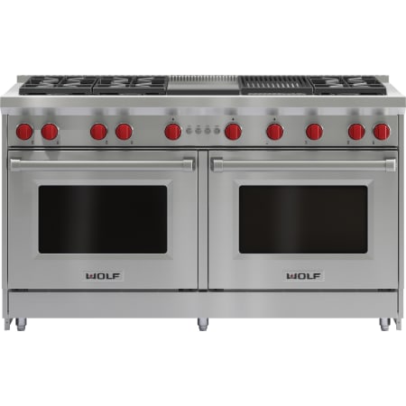 Finish: Wolf 60 Inch Wide 9 Cu. Ft. Free Standing Gas Range with Infrared Charbroiler and Griddle Stainless Steel