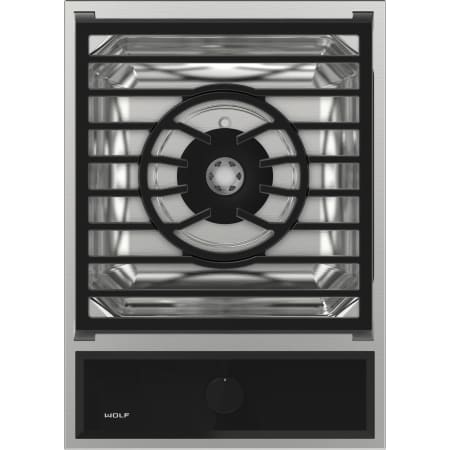 Finish: Wolf 15 Inch Wide 1 Burner Transitional Multifunction Module Gas Cooktop Stainless Steel