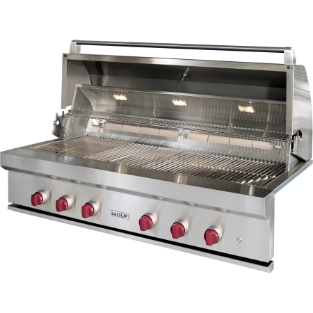 Finish: Wolf 51000 BTU 54 Inch Wide Liquid Propane Built-In Grill Stainless Steel