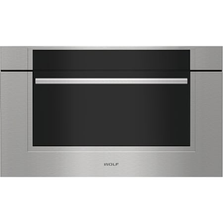 Finish: Wolf M Series Transitional 30 Inch Wide 1.6 Cu. Ft. Electric Single Oven, Speed Oven Stainless Steel