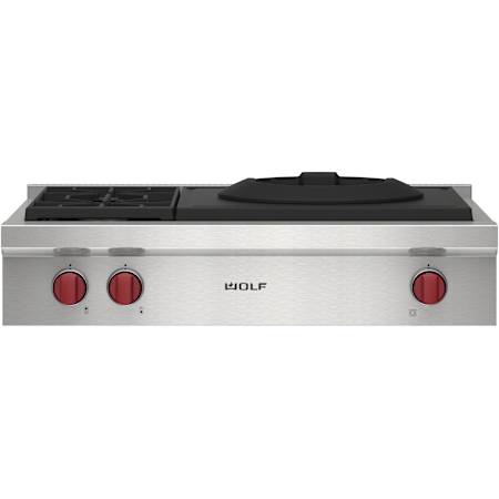 Finish: Wolf Professional Series 36 Inch Wide 3 Burner Liquid Propane Rangetop Stainless Steel