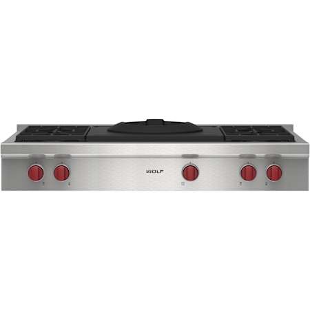 Finish: Wolf Professional Series 48 Inch Wide 5 Burner Natural Gas Rangetop Stainless Steel