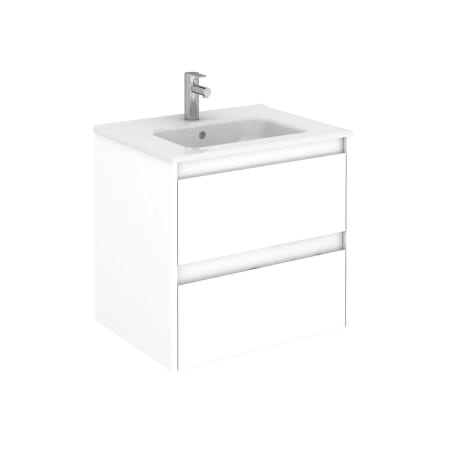 WS Bath Collections Ambra 24" Wall Mounted Single Basin Vanity Set with Cabinet and Ceramic Vanity Top Gloss White