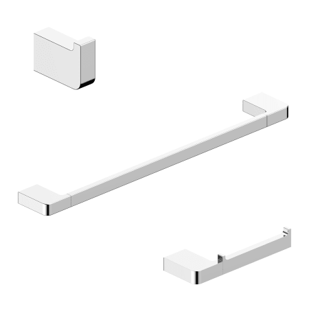 WS Bath Collections Cube 3 Piece Bathroom Package with Towel Bar, Robe Hook, and Hook Toilet Paper Holder Polished Chrome