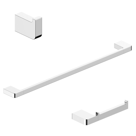WS Bath Collections Cube 3 Piece Bathroom Package with Towel Bar, Robe Hook, and Hook Toilet Paper Holder Polished Chrome