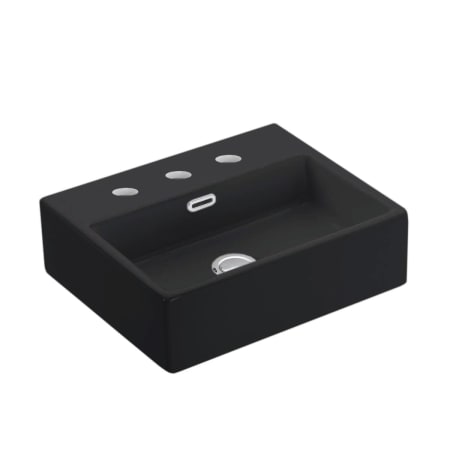 WS Bath Collections Quattro 16-7/8" Rectangular Ceramic Vessel or Wall Mounted Bathroom Sink with Overflow and 3 Faucet Holes at 8" Centers Matte Black