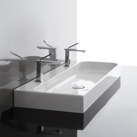 WS Bath Collections Unit 47-2/5" Rectangular Ceramic Wall Mounted or Vessel Bathroom Sink with 2 Faucet Holes White