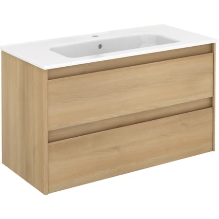 WS Bath Collections Ambra 40" Wall Mounted Single Basin Vanity Set with Cabinet and Ceramic Vanity Top Nordic Oak