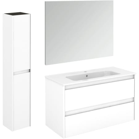 WS Bath Collections Ambra 40" Wall Mounted Single Basin Vanity Set with Cabinet, Ceramic Vanity Top, Frameless Mirror, and Side Cabinet Gloss White