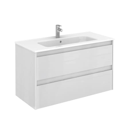 WS Bath Collections Ambra 40" Wall Mounted Single Basin Vanity Set with Cabinet and Ceramic Vanity Top Matte White