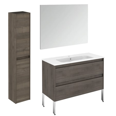 WS Bath Collections Ambra 40" Free Standing Single Basin Vanity Set with Cabinet, Ceramic Vanity Top, Frameless Mirror, and Side Cabinet Samara Ash