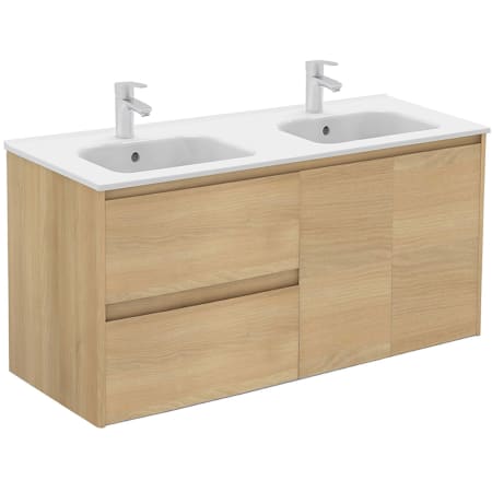 WS Bath Collections Ambra 48" Wall Mounted Double Basin Vanity Set with Cabinet and Ceramic Vanity Top Nordic Oak