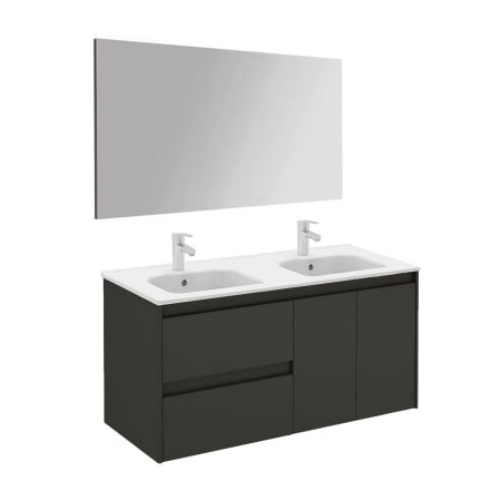 WS Bath Collections Ambra 48" Wall Mounted Double Basin Vanity Set with Cabinet, Ceramic Vanity Top, and Mirror Gloss Anthracite