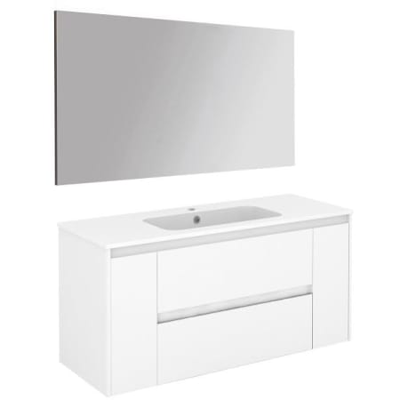 WS Bath Collections Ambra 48" Wall Mounted Single Basin Vanity Set with Cabinet, Ceramic Vanity Top, and Mirror Gloss White