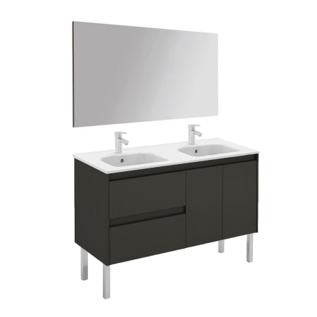 WS Bath Collections Ambra 48" Free Standing Double Basin Vanity Set with Cabinet, Ceramic Vanity Top, and Mirror Gloss Anthracite