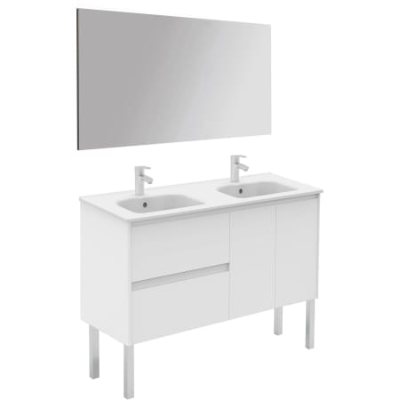 WS Bath Collections Ambra 48" Free Standing Double Basin Vanity Set with Cabinet, Ceramic Vanity Top, and Mirror