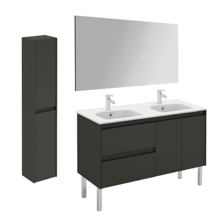 WS Bath Collections Ambra 48" Free Standing Double Basin Vanity Set with Cabinet, Ceramic Vanity Top, Frameless Mirror, and Side Cabinet Gloss Anthracite