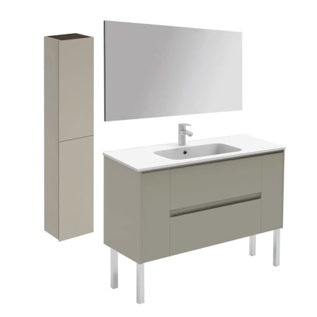 WS Bath Collections Ambra 48" Free Standing Single Basin Vanity Set with Cabinet, Ceramic Vanity Top, Frameless Mirror, and Side Cabinet Matte Sand