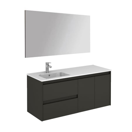 WS Bath Collections Ambra 48" Wall Mounted Single Basin Vanity Set with Cabinet, Ceramic Vanity Top, and Mirror Gloss Anthracite