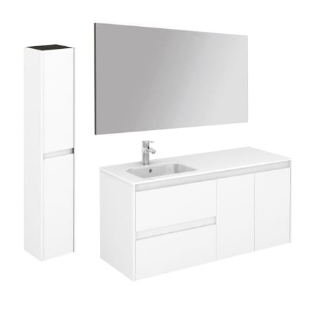 WS Bath Collections Ambra 48" Wall Mounted Single Basin Vanity Set with Cabinet, Ceramic Vanity Top, Frameless Mirror, and Side Cabinet Gloss White