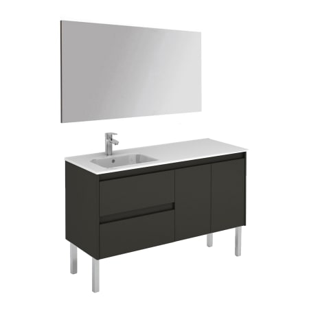 WS Bath Collections Ambra 48" Free Standing Single Basin Vanity Set with Cabinet, Ceramic Vanity Top, and Mirror Gloss Anthracite