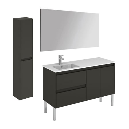 WS Bath Collections Ambra 48" Free Standing Single Basin Vanity Set with Cabinet, Ceramic Vanity Top, Frameless Mirror, and Side Cabinet Gloss Anthracite