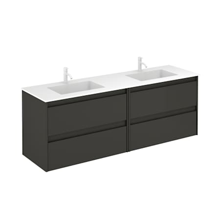 WS Bath Collections Ambra 66" Wall Mounted Double Basin Vanity Set with Cabinet and Ceramic Vanity Top Glossy Anthracite