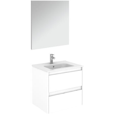 WS Bath Collections Ambra 24" Wall Mounted Single Basin Vanity Set with Cabinet, Ceramic Vanity Top, and Mirror Gloss White