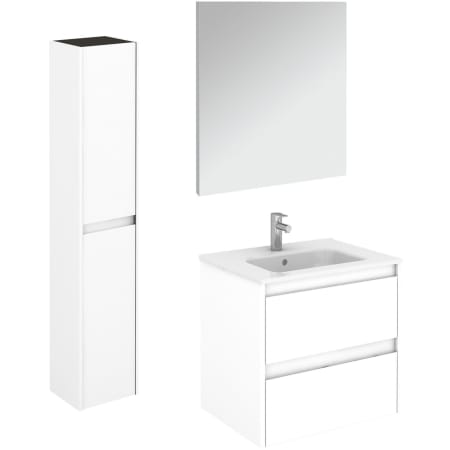 WS Bath Collections Ambra 24" Wall Mounted Single Basin Vanity Set with Cabinet, Ceramic Vanity Top, Frameless Mirror, and Side Cabinet Gloss White