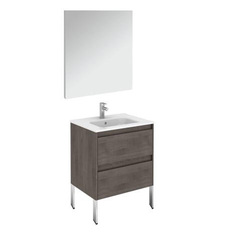 WS Bath Collections Ambra 24" Free Standing Single Basin Vanity Set with Cabinet, Ceramic Vanity Top, and Mirror Samara Ash