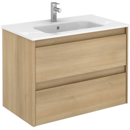 WS Bath Collections Ambra 32" Wall Mounted Single Basin Vanity Set with Cabinet and Ceramic Vanity Top Nordic Oak
