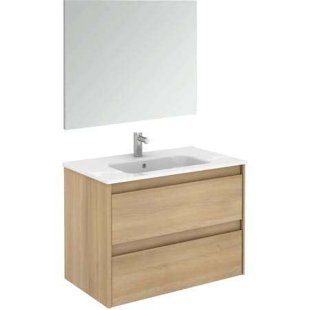 WS Bath Collections Ambra 32" Wall Mounted Single Basin Vanity Set with Cabinet, Ceramic Vanity Top, and Mirror Nordic Oak