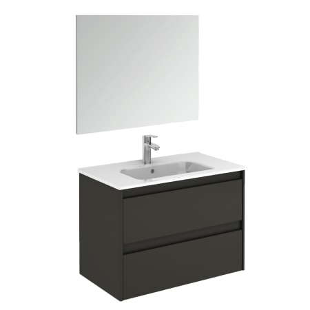 WS Bath Collections Ambra 32" Wall Mounted Single Basin Vanity Set with Cabinet, Ceramic Vanity Top, and Mirror Gloss Anthracite