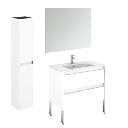 WS Bath Collections Ambra 32" Free Standing Single Basin Vanity Set with Cabinet, Ceramic Vanity Top, Frameless Mirror, and Side Cabinet Gloss White