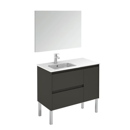 WS Bath Collections Ambra 36" Free Standing Single Basin Vanity Set with Cabinet, Ceramic Vanity Top, and Mirror Gloss Anthracite