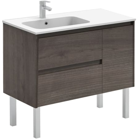 WS Bath Collections Ambra 36" Free Standing Single Basin Vanity Set with Cabinet and Ceramic Vanity Top Samara Ash