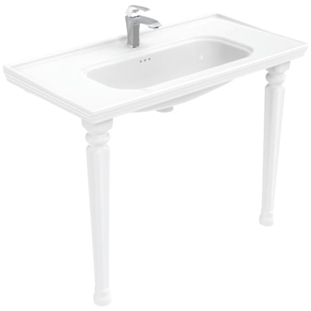 WS Bath Collections Antique 39-3/8" Rectangular Ceramic Console Bathroom Sink with Overflow and Single Faucet Hole Glossy White