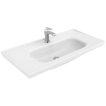 WS Bath Collections Antique 39-3/8" Rectangular Ceramic Drop In, Wall Mounted Bathroom Sink with Overflow and Single Faucet Hole Glossy White