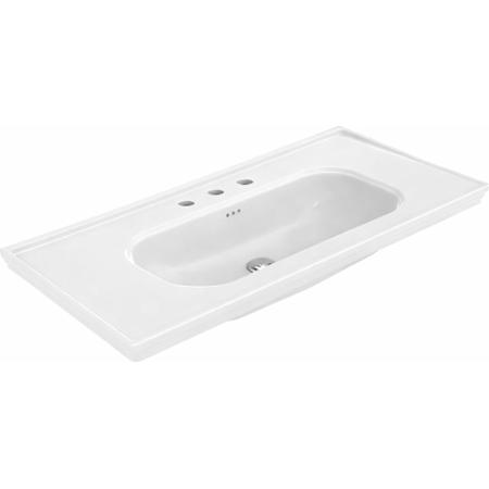 WS Bath Collections Antique 39-3/8" Rectangular Ceramic Drop In, Wall Mounted Bathroom Sink with Overflow and 3 Faucet Holes at 8" Centers Glossy White