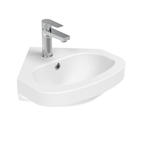 WS Bath Collections Basic 17-7/8" Corner Ceramic Wall Mounted Bathroom Sink with Overflow and Single Faucet Hole Glossy White