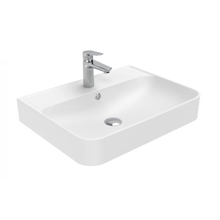 WS Bath Collections Contour 23-5/8" Rectangular Ceramic Vessel or Wall Mounted Bathroom Sink with Overflow and Single Faucet Hole Glossy White
