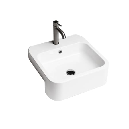 WS Bath Collections Cosa 18-7/8" Square Ceramic Semi-Recessed Bathroom Sink with Overflow and Single Faucet Hole Gloss White