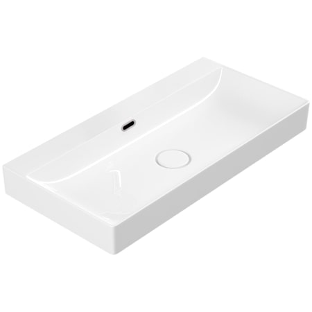 WS Bath Collections Edge 35-3/8" Rectangular Ceramic Vessel, Wall Mounted Bathroom Sink with Overflow Glossy White