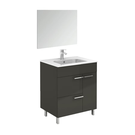 WS Bath Collections Elegance Vanities 32" Free Standing Single Basin Vanity Set with Cabinet, Ceramic Vanity Top, and Mirror Anthracite