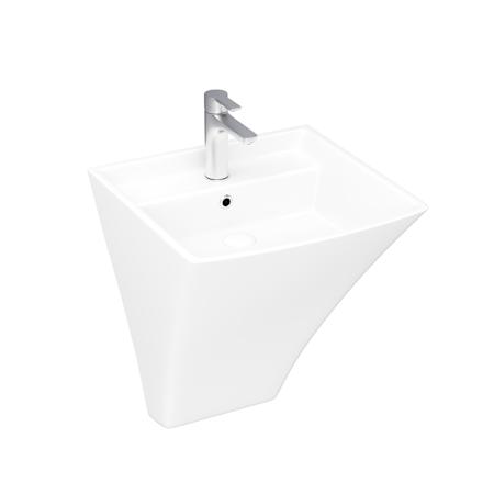 WS Bath Collections Free 19-1/2" Rectangular Ceramic Wall Mounted Bathroom Sink with Overflow and Single Faucet Hole Glossy White