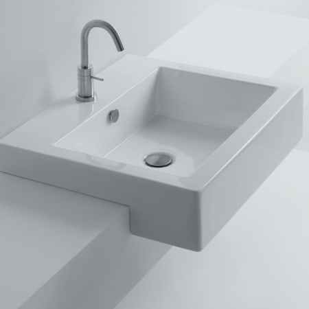 WS Bath Collections Hox 19" Ceramic Recessed or Drop In Bathroom Sink with Single Faucet Hole White