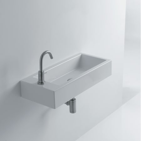 WS Bath Collections Hox 27-3/5" Ceramic Wall Mounted or Vessel Bathroom Sink with Single Faucet Hole White