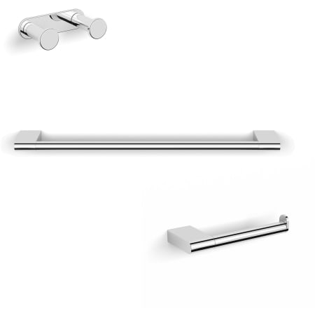 WS Bath Collections Ice 3 Piece Bathroom Package with Towel Bar, Robe Hook, and Hook Toilet Paper Holder Polished Chrome